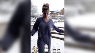 gemma atkinson -  baby walks in the snow on camera.