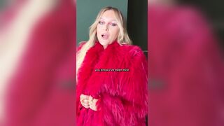 perrie edwards - Blonde in a red dress dances in front of the camera