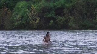 margaret qualley 1 - Baby naked swimming in the lake and showing it on camera.