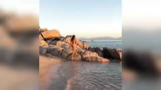 sophiachiara  - cute little girl in a bathing suit sweetly chatting and teasing in the street.